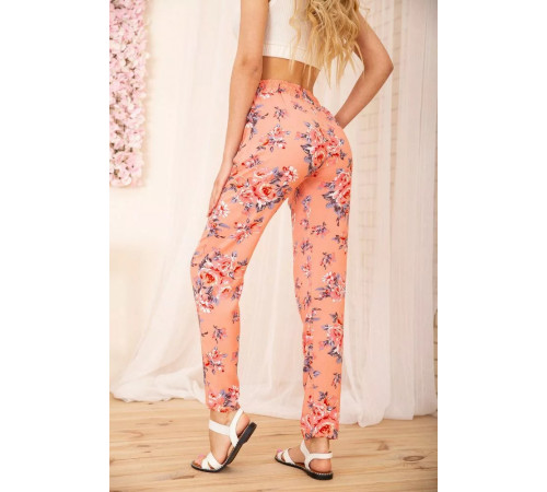 Летние хлопковые брюки, с цветочным принтом, цвет Персиковый, 172R65-1
