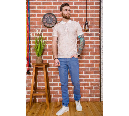 Мужское поло, в цветочный принт, бежевого цвета, 194R2120.