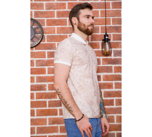 Мужское поло, в цветочный принт, бежевого цвета, 194R2120.