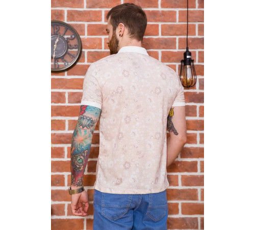 Мужское поло, в цветочный принт, бежевого цвета, 194R2120.