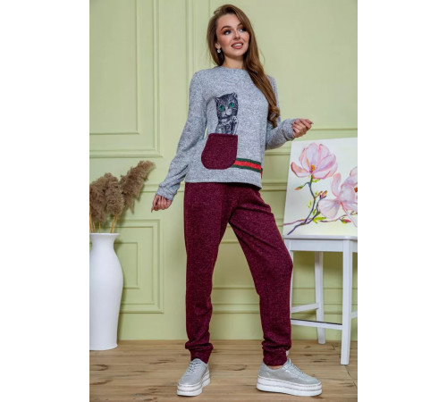 Ангоровий жіночий костюм, сіро-бордового кольору, 172R1228