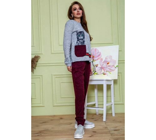 Ангоровий жіночий костюм, сіро-бордового кольору, 172R1228