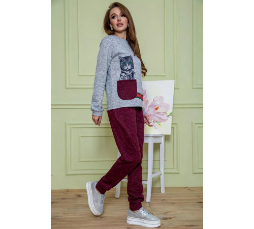Ангоровий жіночий костюм, сіро-бордового кольору, 172R1228