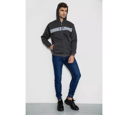Кофта мужская на флисе с капюшоном, цвет темно-серый, 244R2559. Кофта мужская на флисе с капюшоном, цвет темно-серый, 244R2559.