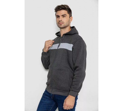 Кофта мужская на флисе с капюшоном, цвет темно-серый, 244R2559. Кофта мужская на флисе с капюшоном, цвет темно-серый, 244R2559.