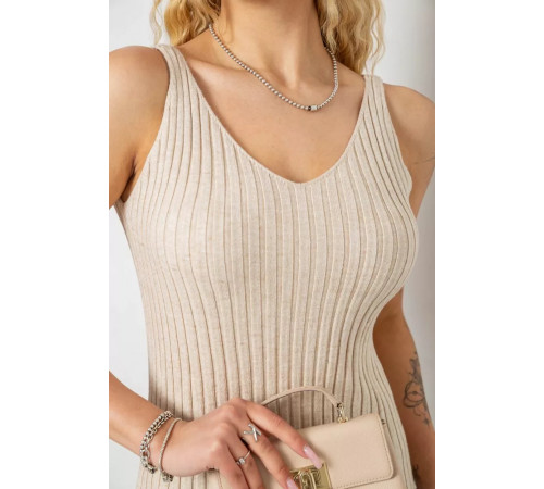 Платье вязаное однотонное, цвет бежевый, 244R1795.