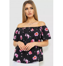 Блуза з квітковим принтом, колір чорно-бузковий, 244R088