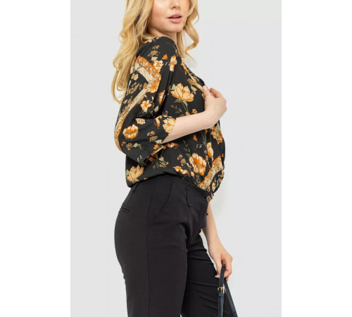 Боді з квітковим принтом, колір чорно-бежевий, 244R049