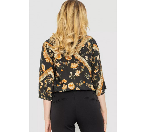 Боді з квітковим принтом, колір чорно-бежевий, 244R049