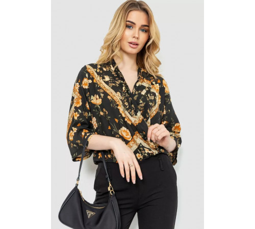 Боді з квітковим принтом, колір чорно-бежевий, 244R049