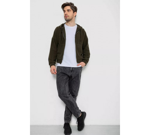 Кофта чоловіча на блискавці з капюшоном, колір хакі, 238R103-1