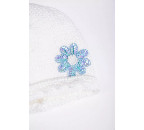 Детская шапка молочно-голубого цвета, с декором, 167R7802-1.