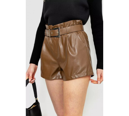 Шорти жіночі з екошкіри з ременем, колір коричневий, 186R6739