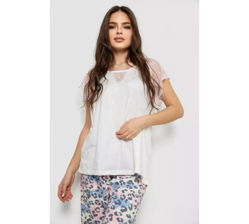 Жіноча піжама з принтом, колір білий, 243R1602-007