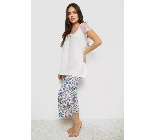 Жіноча піжама з принтом, колір білий, 243R1602-007