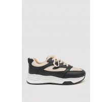 Кроссовки женские экокожа, цвет бежево-черный, 243R186-145.