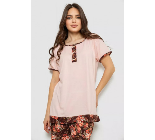 Жіноча піжама з принтом, колір персиковий, 243R1602-005