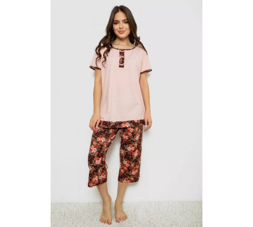 Жіноча піжама з принтом, колір персиковий, 243R1602-005
