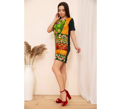 Пряма міні сукня, з короткими рукавами і орнаментом, 167R41-1