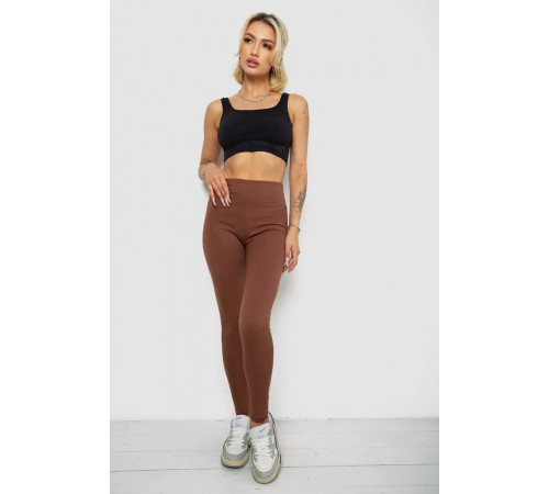 Лосины однотонные в рубчик утепленные на флисе, цвет коричневый, 238R605