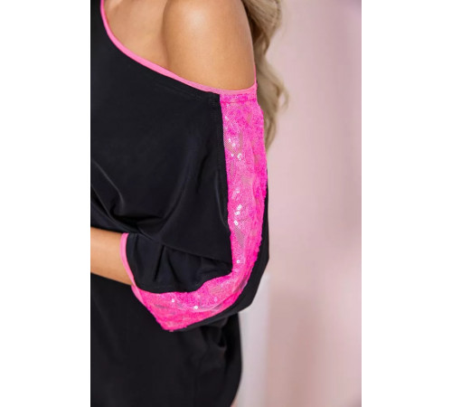 Міні-сукня з короткими рукавами, чорно-рожевого кольору, 167R150-1