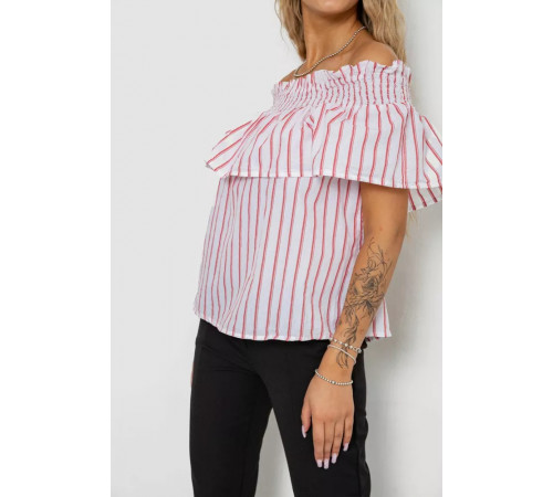 Блуза в смужку, колір біло-червоний, 244R302-1