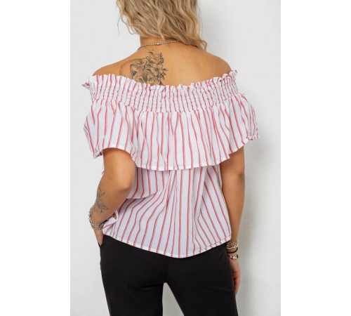Блуза в смужку, колір біло-червоний, 244R302-1