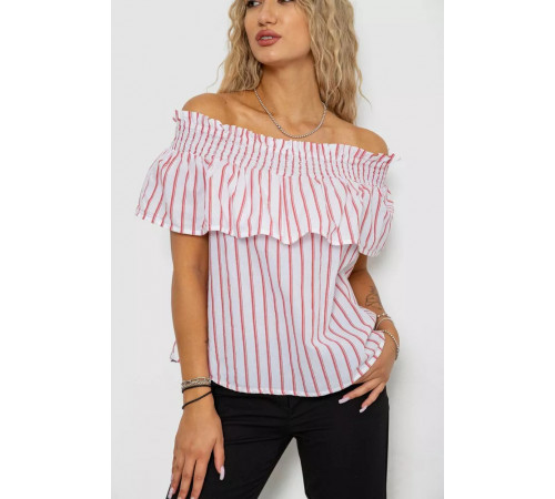 Блуза в смужку, колір біло-червоний, 244R302-1