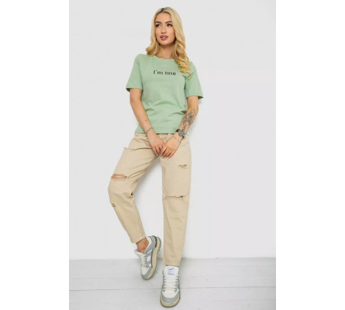 Футболка жіноча з принтом, колір оливковий, 241R1833