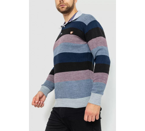 Светр-обманка чоловічий в смужку, колір синьо-чорний, 161R901-1