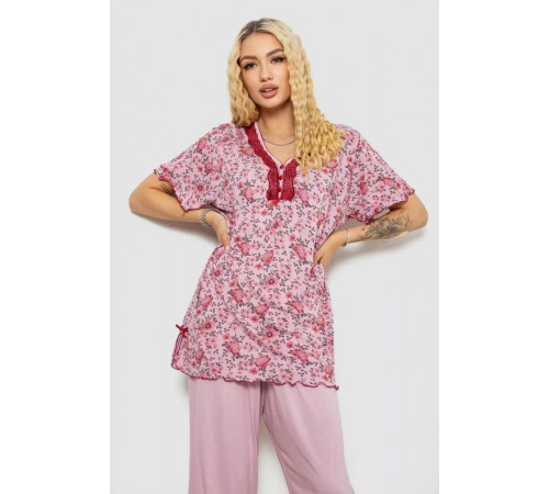 Женская пижама с принтом, цвет пудровый, 243R6923