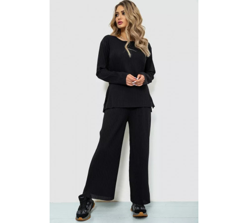 Костюм женский в рубчик повседневный, цвет черный, 238R57415.