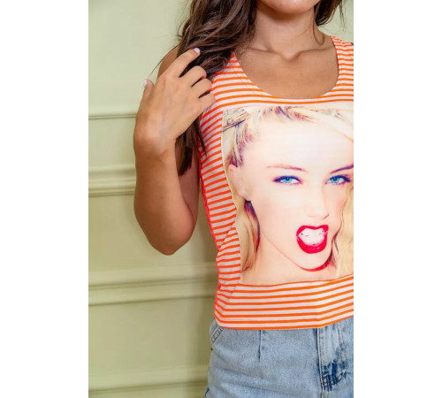 Жіноча помаранчева майка, з принтом, 167R200