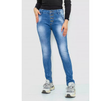 Джинсы женские с потертостями, цвет синий, 244RS08
