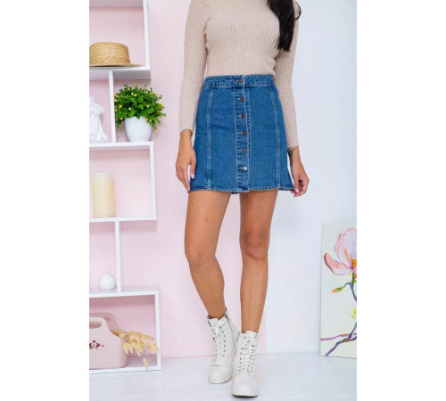 Джинсова міні-спідниця на ґудзиках, синього кольору, 164R2218