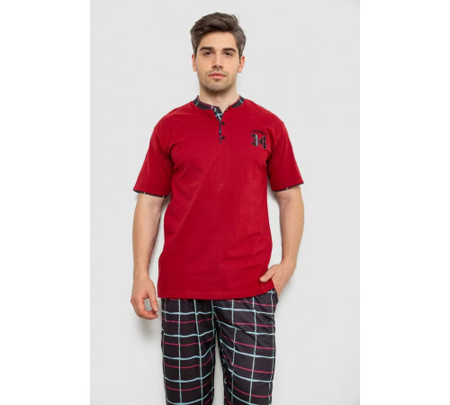 Піжама чоловіча з принтом, колір бордовий, 243R2006