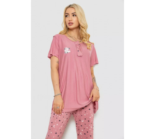 Піжама жіноча з принтом, колір пудровий, 243R7025