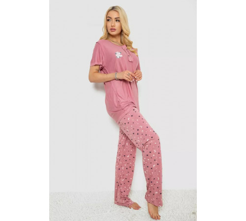 Піжама жіноча з принтом, колір пудровий, 243R7025