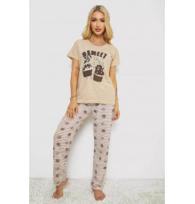 Піжама жіноча з принтом, колір бежевий, 243R2493