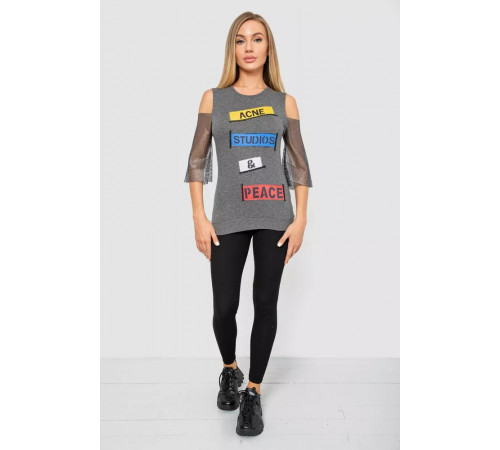 Повседневная женская однотонная футболка, цвет серый, 247R027