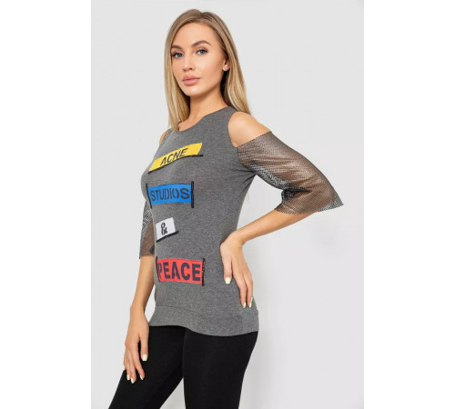 Повседневная женская однотонная футболка, цвет серый, 247R027