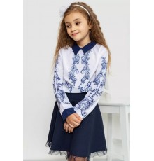 Блузка нарядная для девочек, цвет сине-белый, 172R026