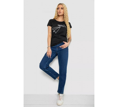Футболка жіноча з принтом, колір чорний, 244R2217