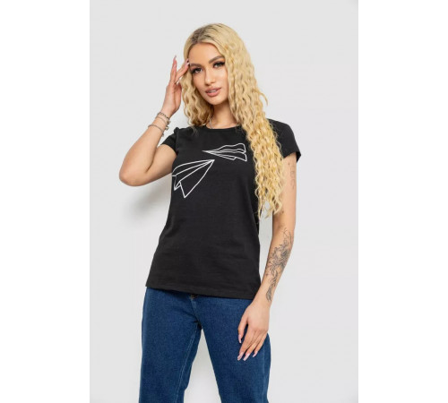 Футболка жіноча з принтом, колір чорний, 244R2217