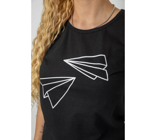Футболка жіноча з принтом, колір чорний, 244R2217