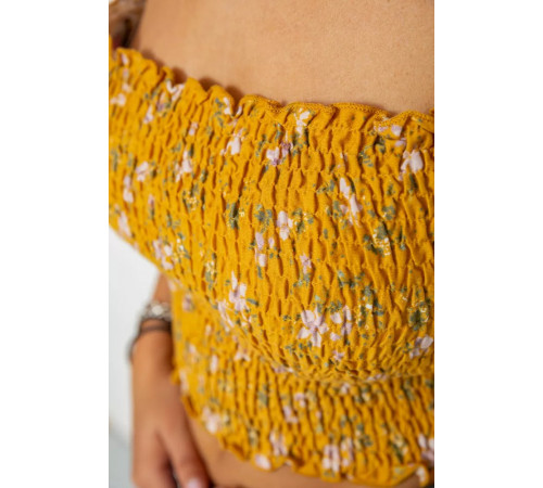 Топ жіночий з квітковим принтом, колір гірчичний, 244R300