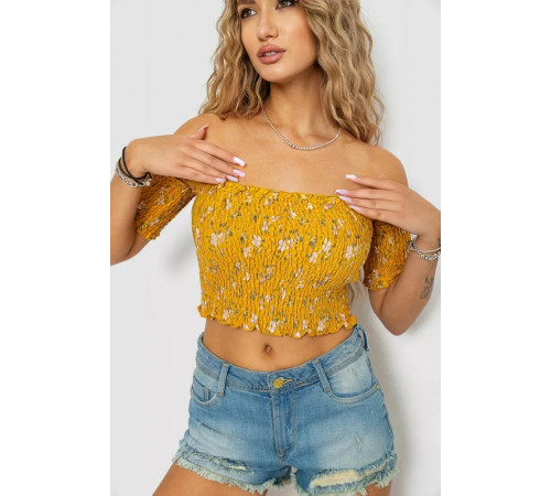 Топ жіночий з квітковим принтом, колір гірчичний, 244R300