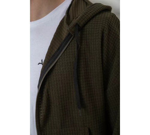 Кофта чоловіча на блискавці з капюшоном, колір хакі, 238R103-1 Кофта чоловіча на блискавці з капюшоном, колір хакі, 238R103-1