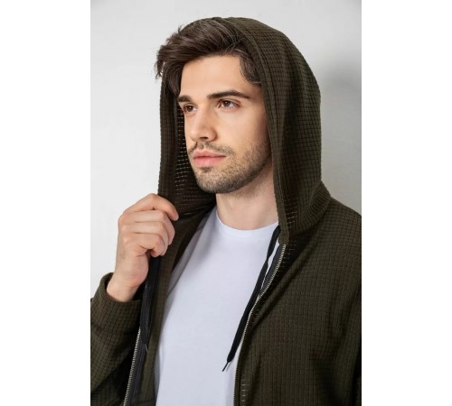 Кофта чоловіча на блискавці з капюшоном, колір хакі, 238R103-1 Кофта чоловіча на блискавці з капюшоном, колір хакі, 238R103-1
