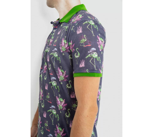 Поло чоловіче з принтом, колір сіро-зелений, 247R312